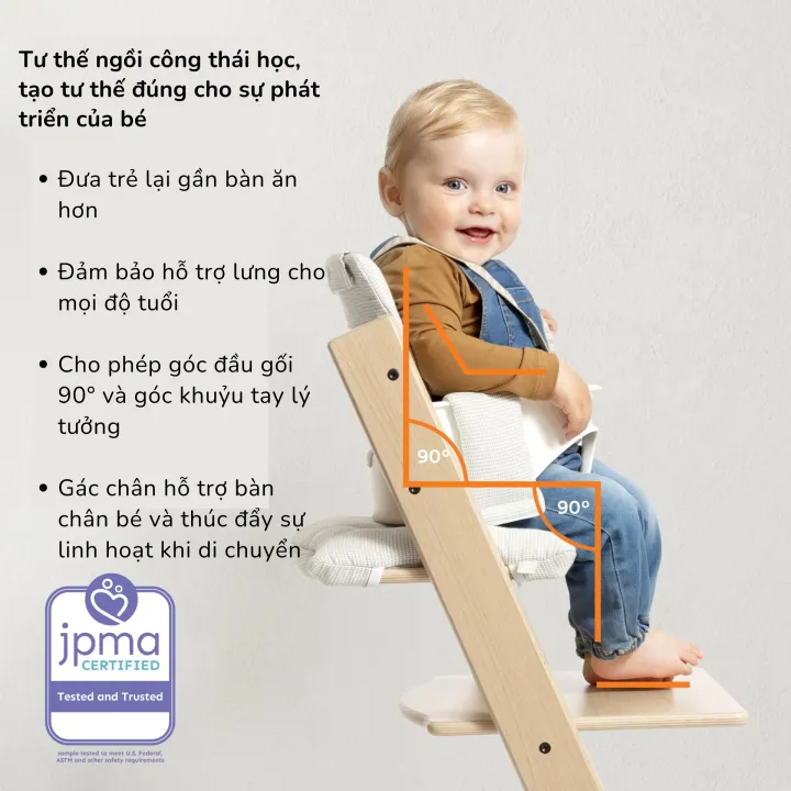 Ghế ăn dặm cho bé cao cấp Stokke Tripp Trapp, tải trọng 136kg, bảo hành 7 năm