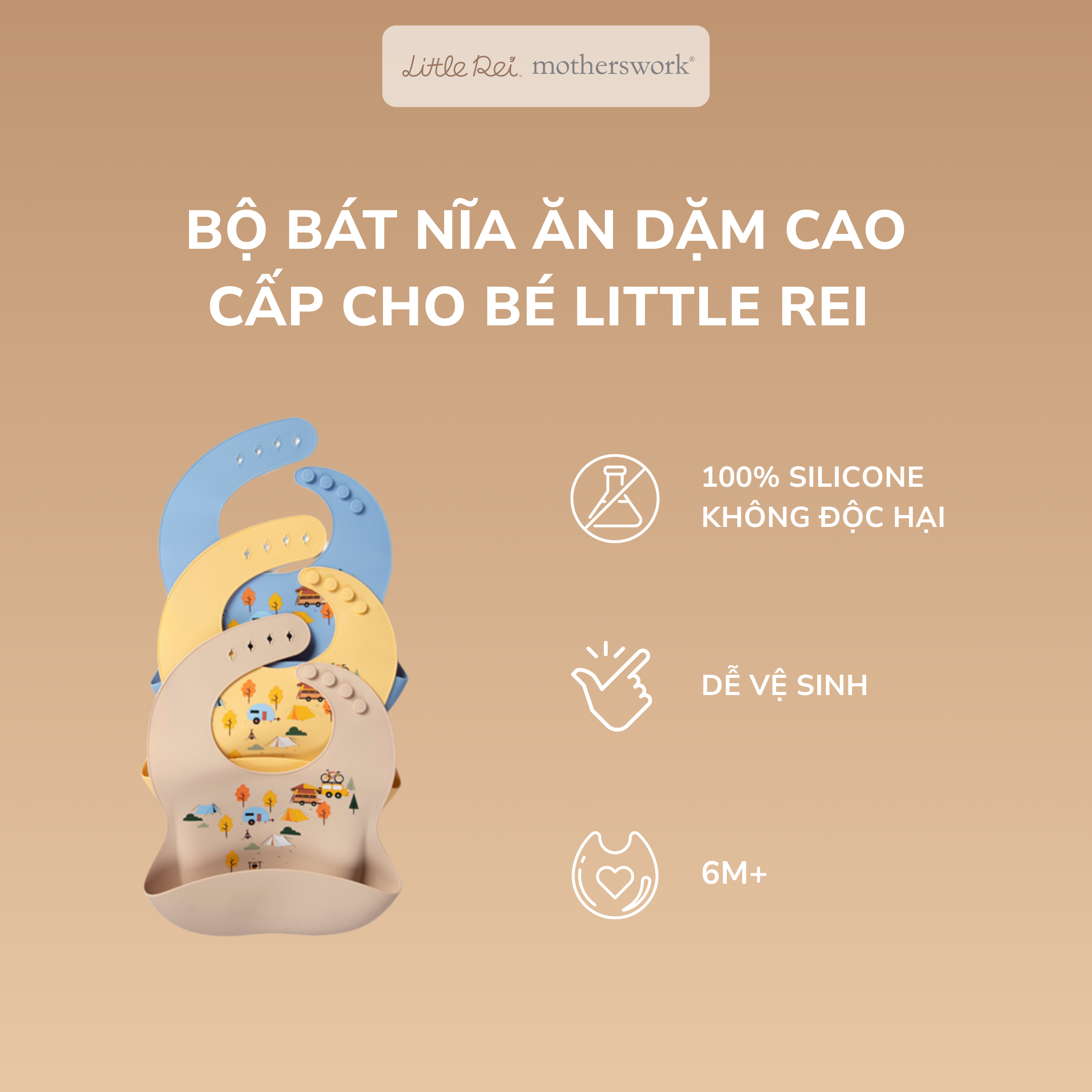 Yếm ăn dặm Silicon Little Rei Rustic