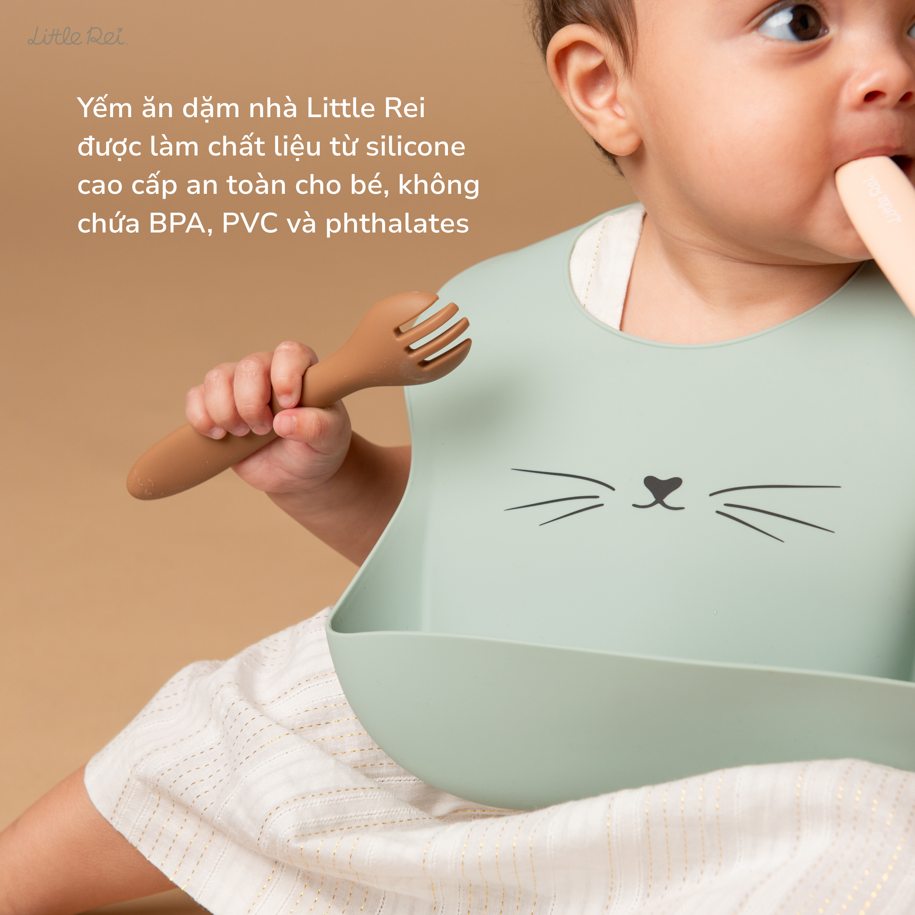 Yếm ăn dặm Silicon Little Rei Rustic