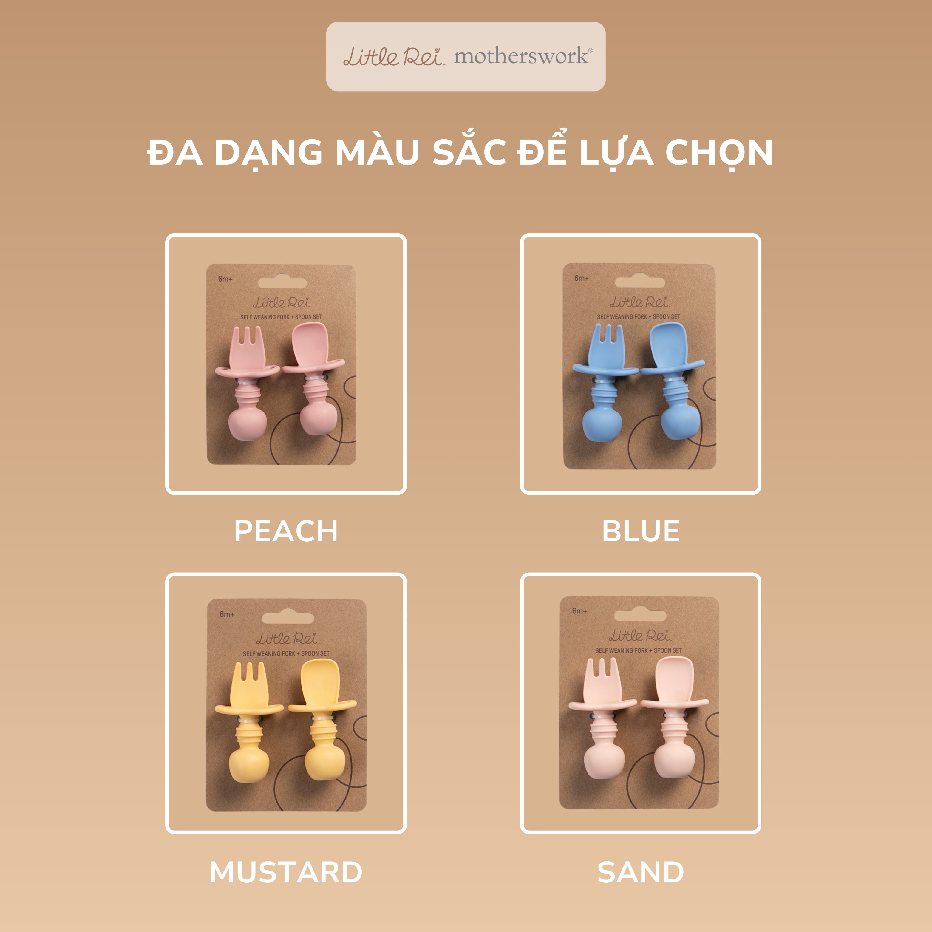 Bộ Muỗng Nĩa Cho Bé Tập Ăn Little Rei, Chất Liệu Silicone An Toàn, Dùng Cho Bé Từ 6 Tháng
