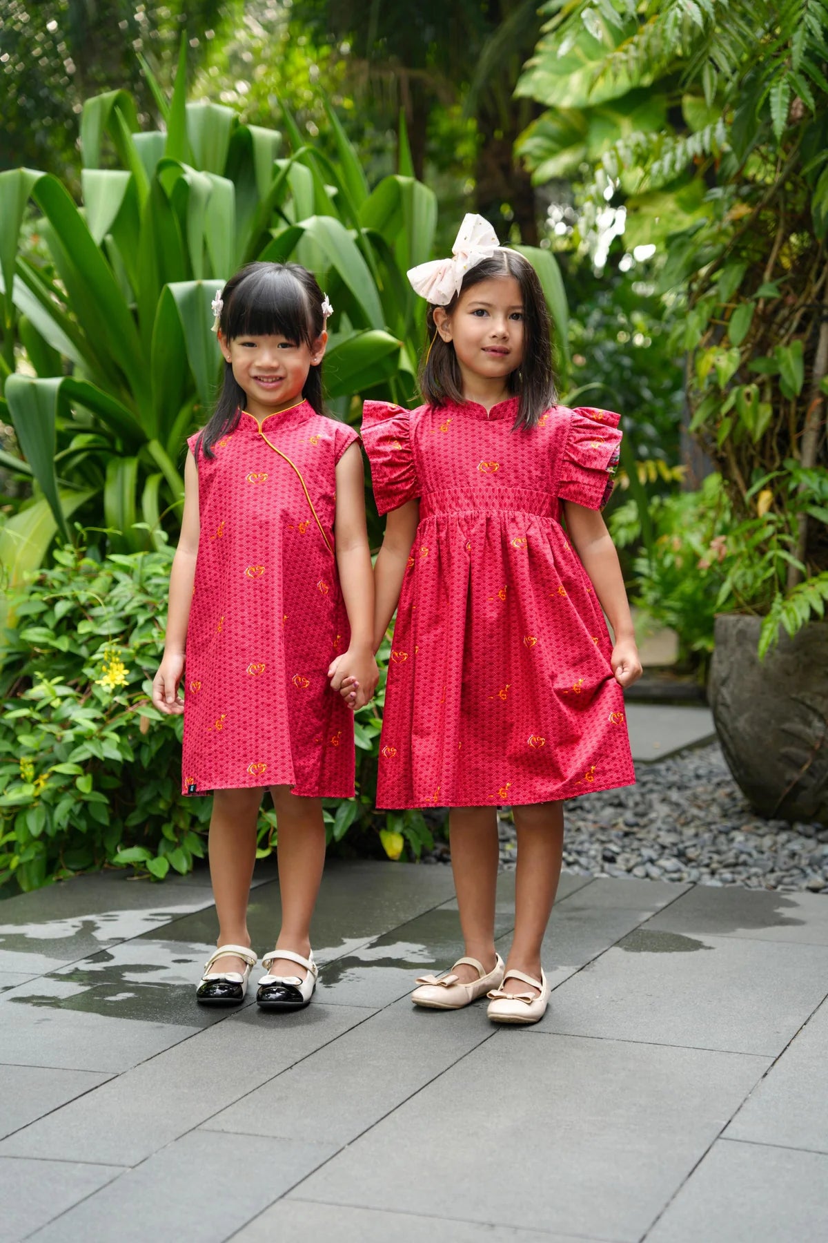 Flared Sleeve Dress, 2-sided Printed Fabric Maison Q