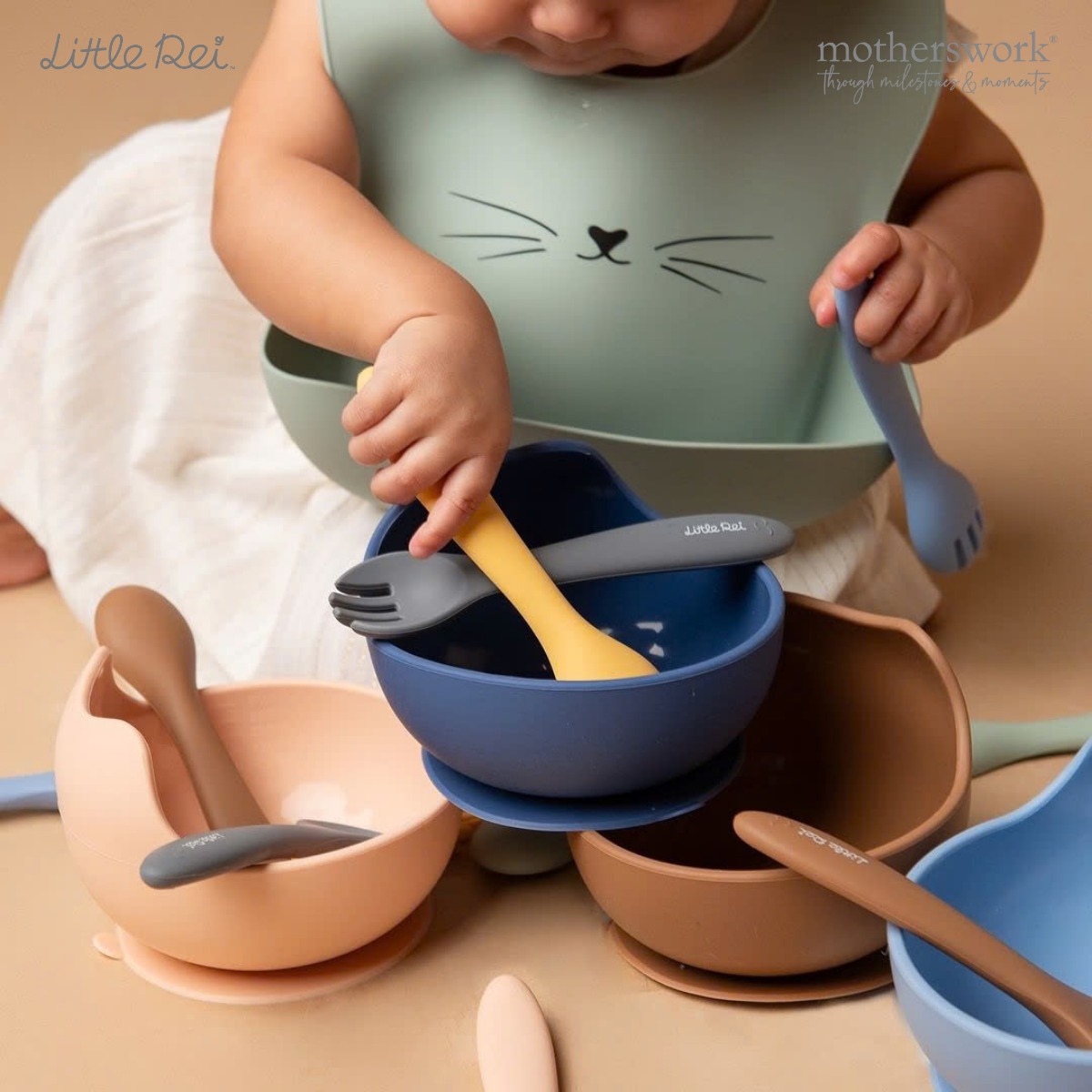 Bộ Muỗng Nĩa Cho Bé Tập Ăn Little Rei, Chất Liệu Silicone An Toàn, Dùng Cho Bé Từ 6 Tháng