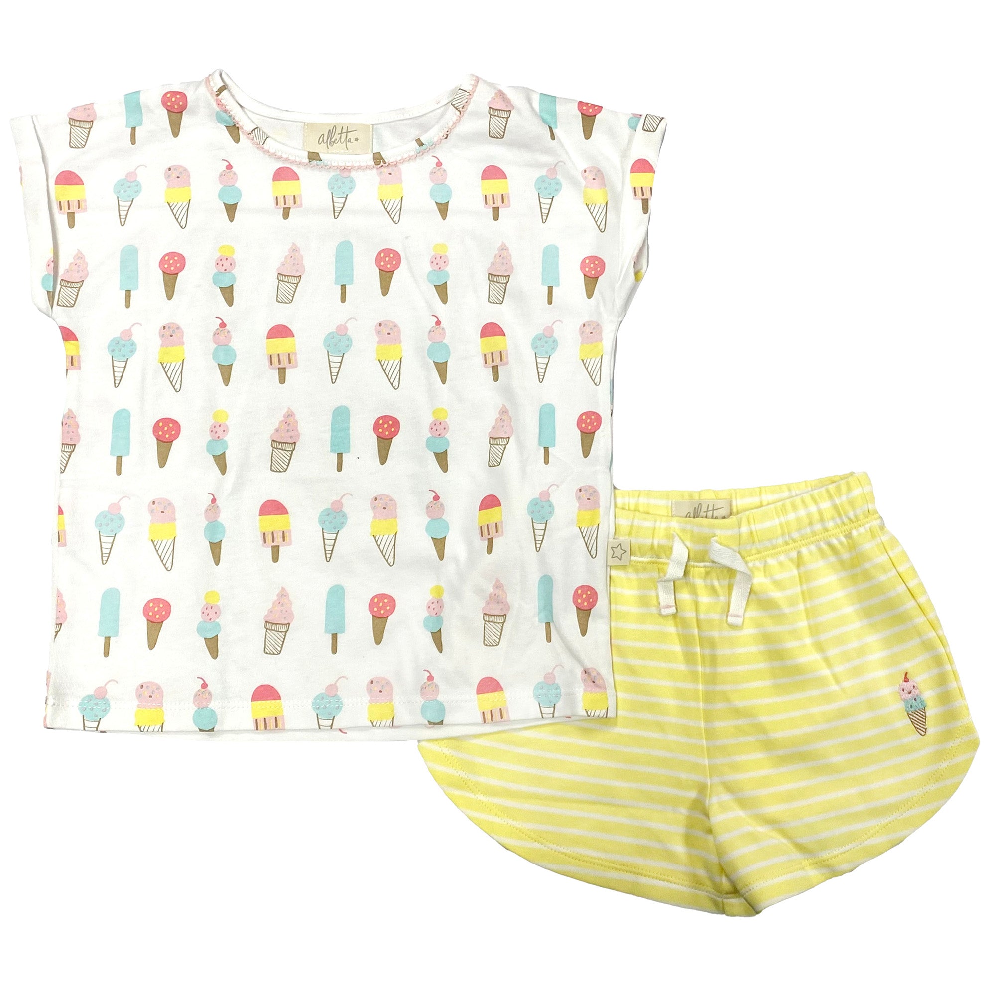 Ice Cream Stick Pattern Short Sleeve Outfit