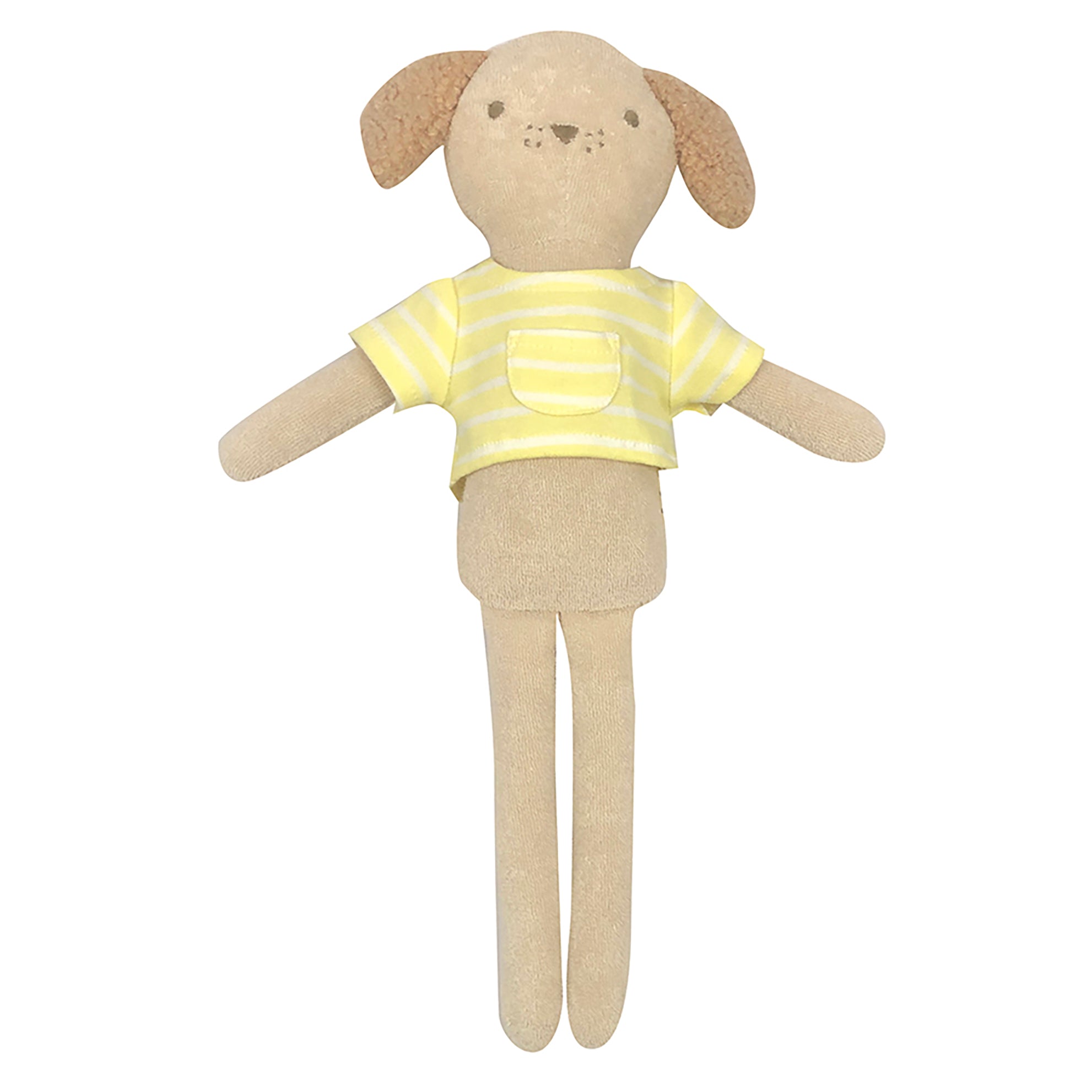 Towelling Puppy Toy in Yellow Striped Shirt
