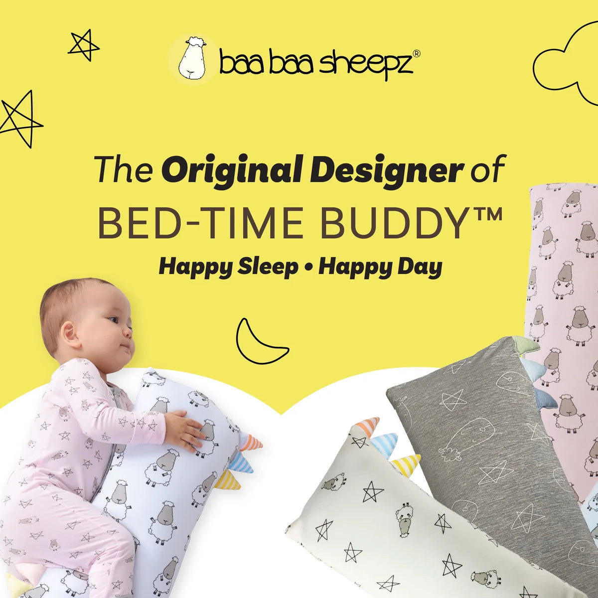 Gối Ôm Vải Sợi Tre Hoạ Tiết Chú Cừu Bed-Time Buddy (13x30cm) Nhiều Màu| Baa Baa Sheepz