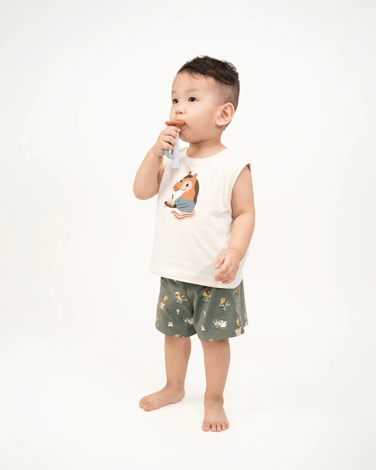 Bộ Quần Áo Cộc Tay Trẻ Em Hoạ Tiết Chú Ngựa Xanh Lá Party Friends Short Set Cho Bé Từ 3-6Y | NINUNAPZ