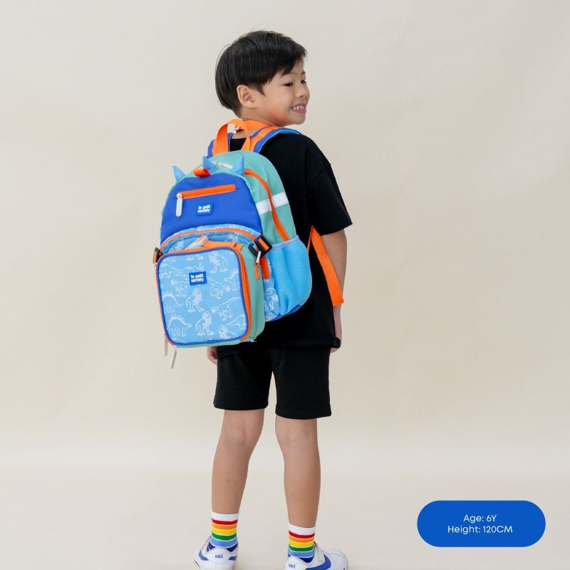 Balo Đi Học Le Petit Society Mini Backpack - Cho Bé Từ 5 Tuổi - Họa Tiết Arcade Blue/Dino