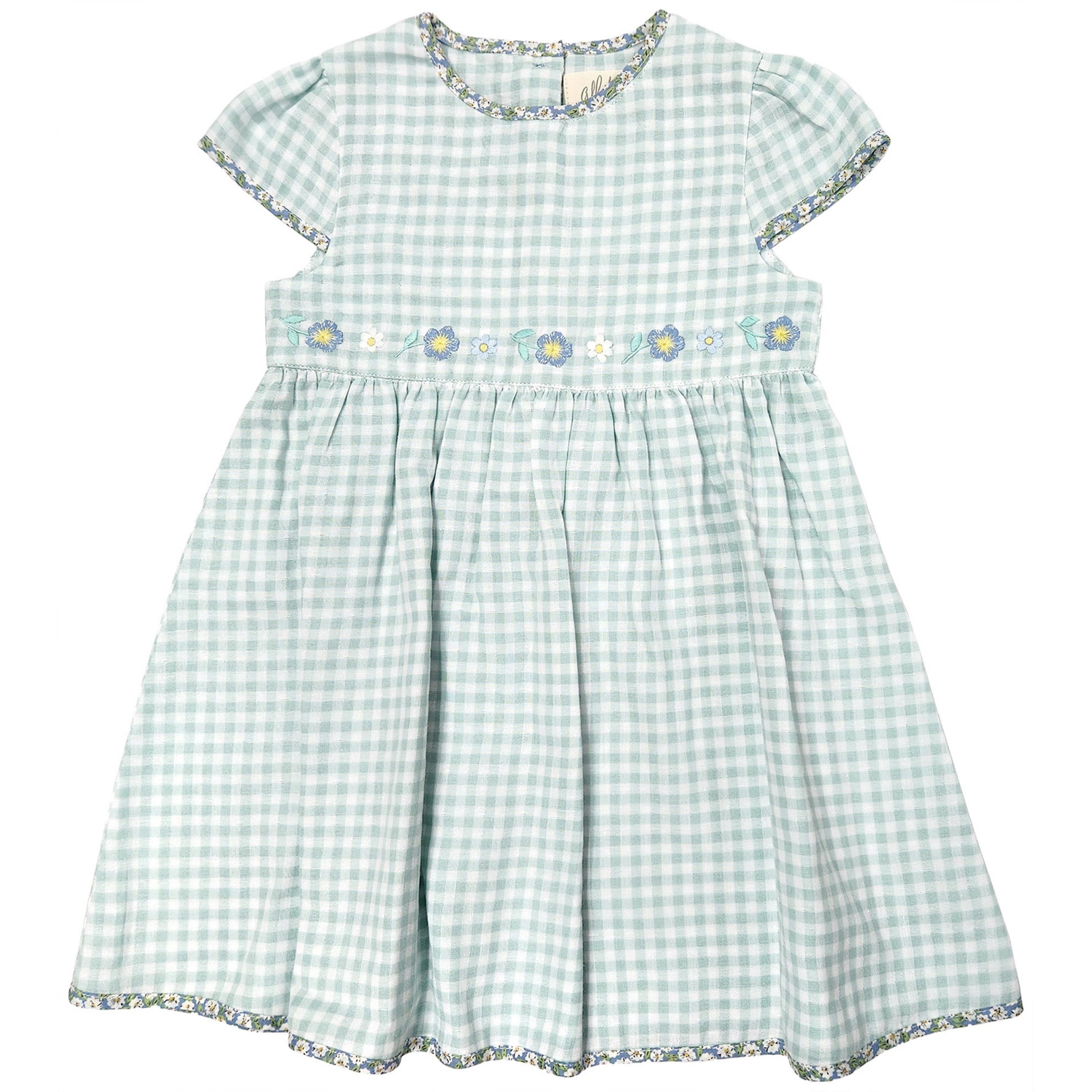 Plaid dress with tiny embroidered cotton pattern
