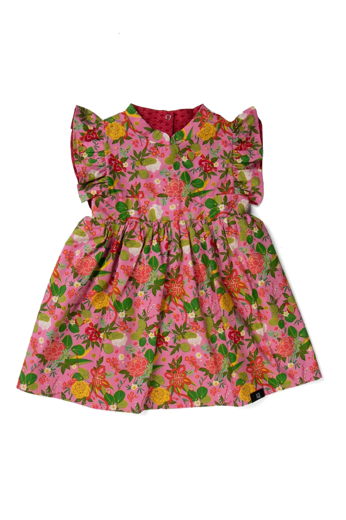 Flared Sleeve Dress, 2-sided Printed Fabric Maison Q