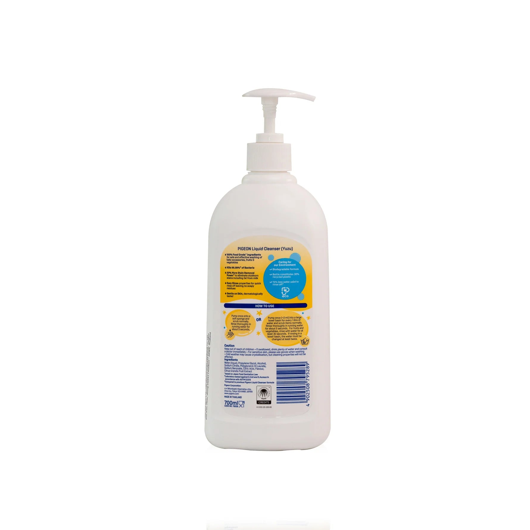 Nước Rửa Bình Sữa Và Rau Quả Pigeon Liquid Cleanser (Hương Cam Chanh Yuzu) (Chai/Refill)
