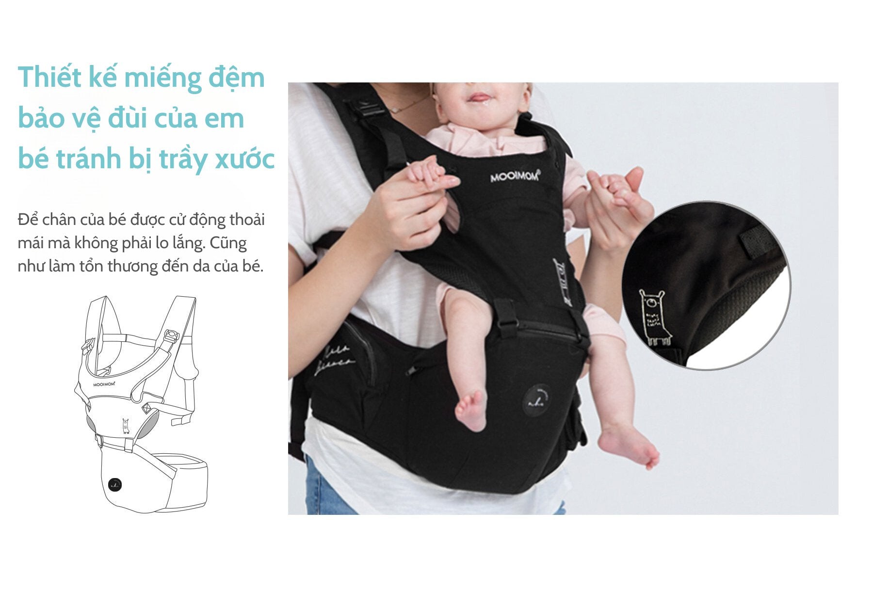 Địu Ngồi Em Bé Cao Cấp Nero Bianco X MOOIMOM