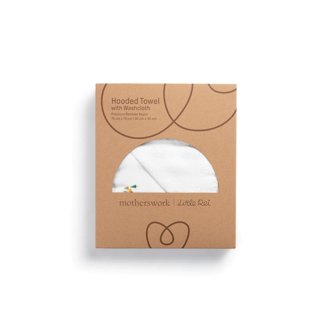 Bộ khăn choàng tắm có mũ và khăn lau cho bé muslin Little Rei, 100% sợi tre tự nhiên, mềm mại và thấm hút tốt, an toàn cho da bé