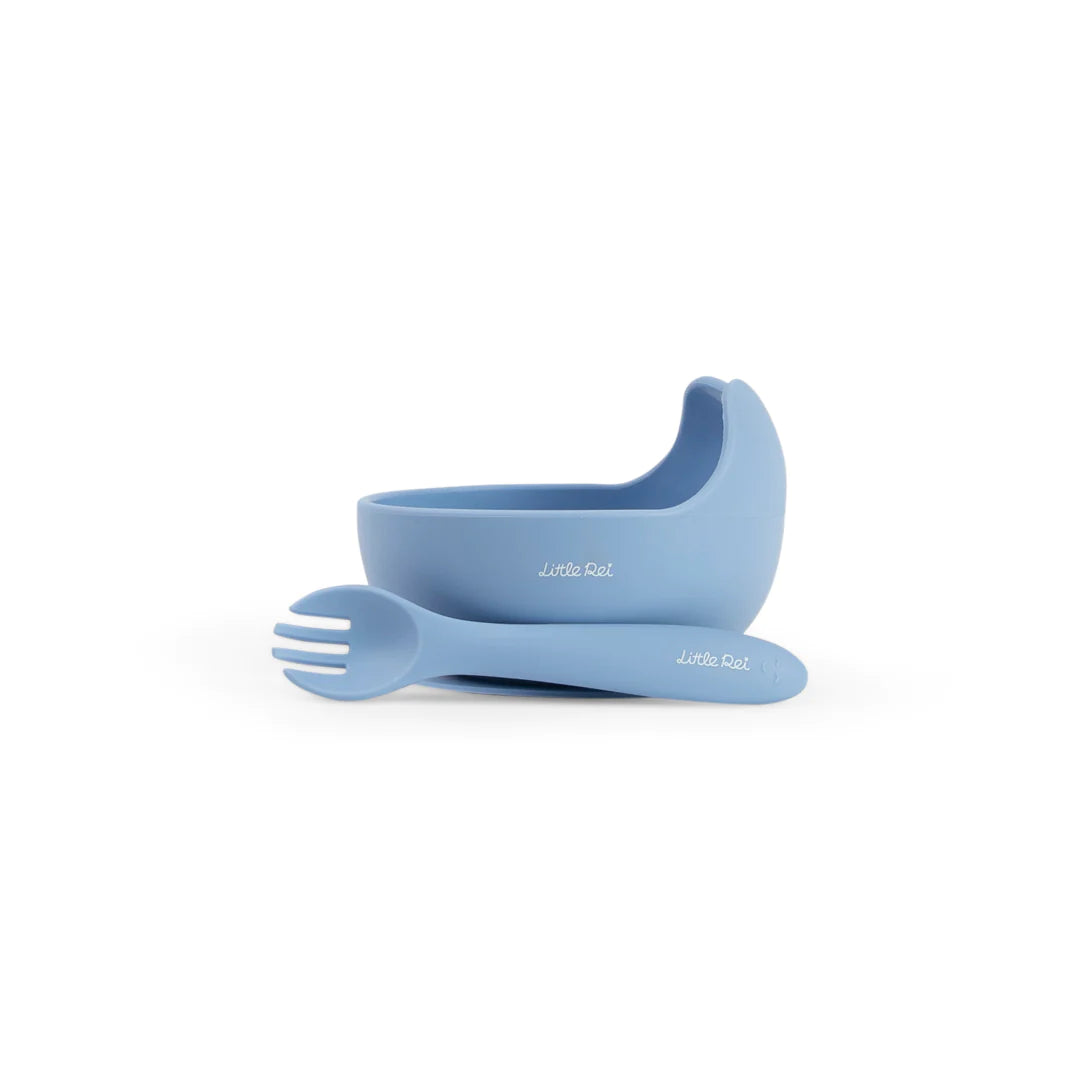 High-quality Little Rei baby food bowl and fork set, safe silicone material, with suction cup to hold in place