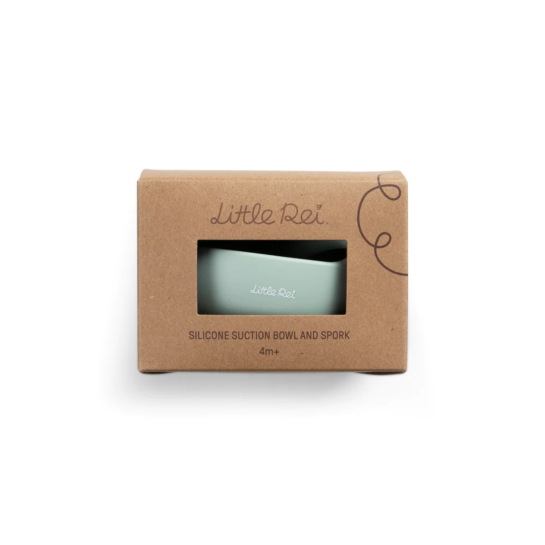 High-quality Little Rei baby food bowl and fork set, safe silicone material, with suction cup to hold in place