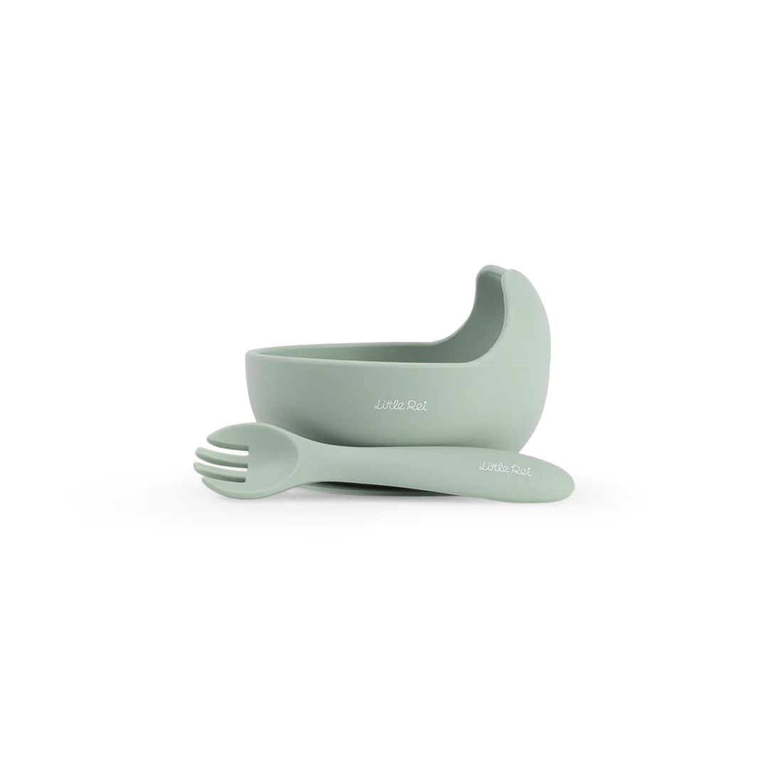 High-quality Little Rei baby food bowl and fork set, safe silicone material, with suction cup to hold in place