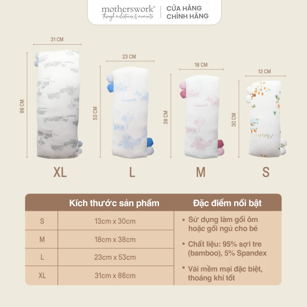 Gối Ôm Vải Sợi Tre Little Rei, Nhiều Size Mềm Mại Cho Bé