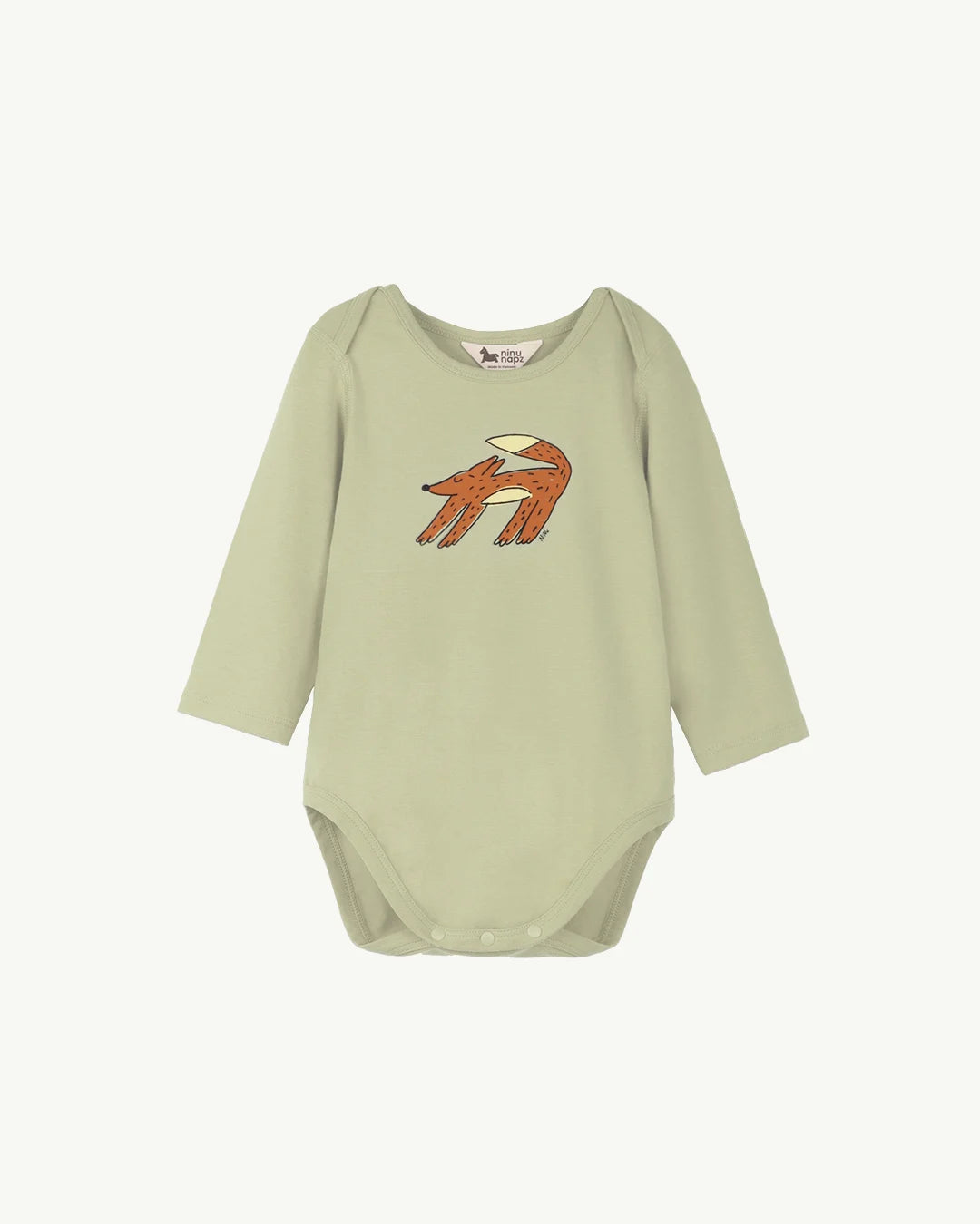 Bodysuit Dài Tay Họa Tiết Chú Cáo Màu Xanh Lá Cho Bé | NINUNAPZ