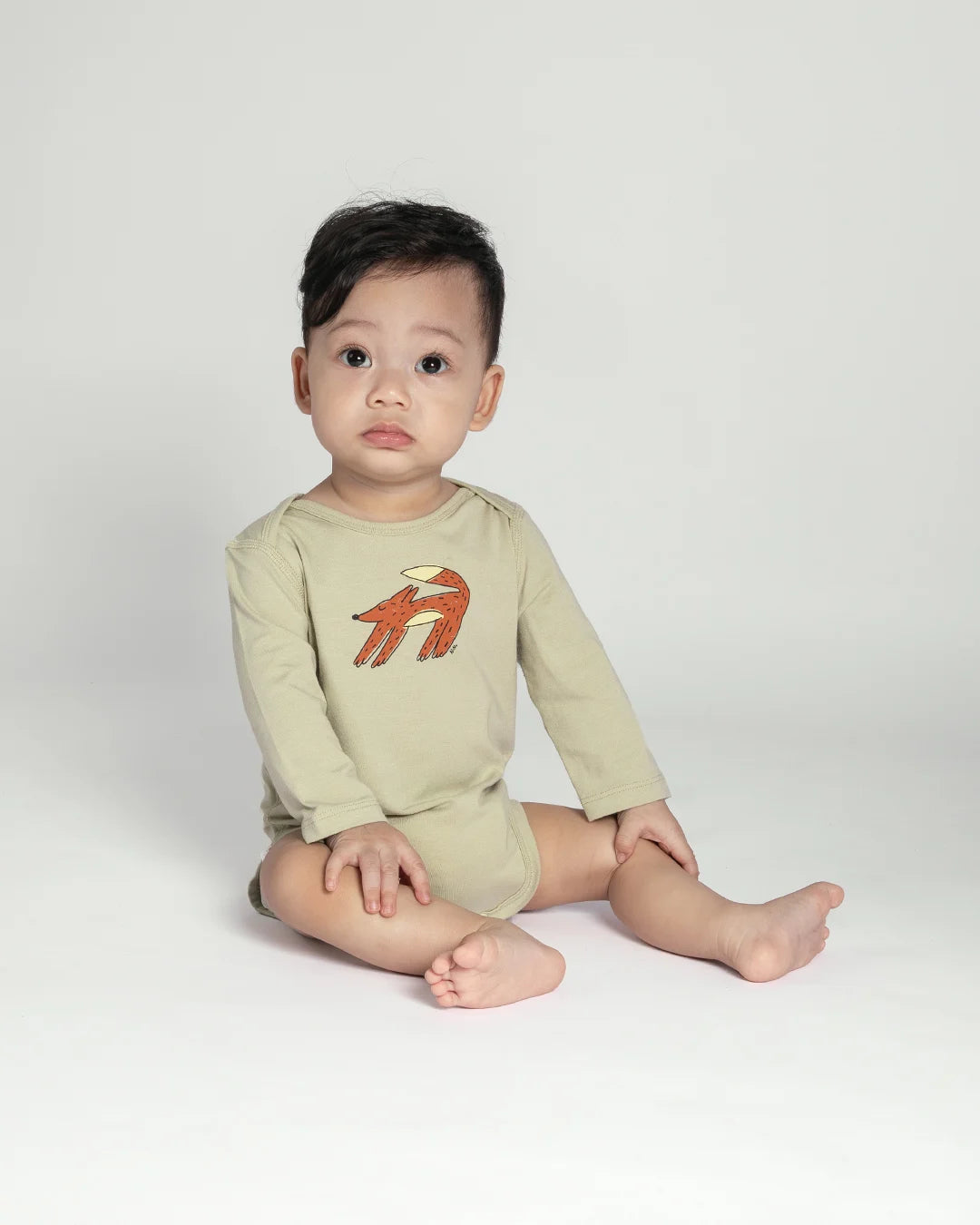 Bodysuit Dài Tay Họa Tiết Chú Cáo Màu Xanh Lá Cho Bé | NINUNAPZ