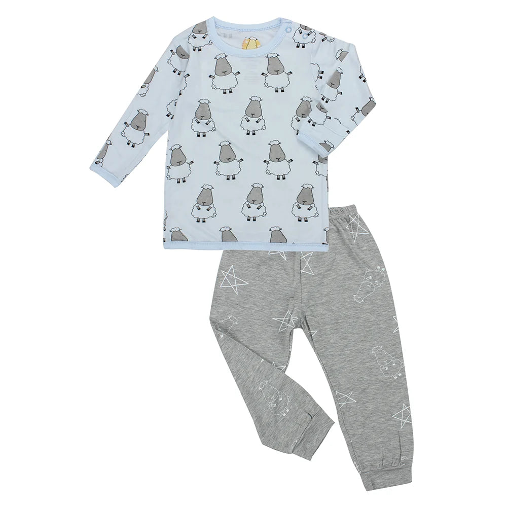 Bộ Đồ Ngủ Pyjamas Set Vải Sợi Tre Hoạ Tiết Cừu To Xanh Xám Cho Bé Đa Dạng Độ Tuổi | Baa Baa Sheepz