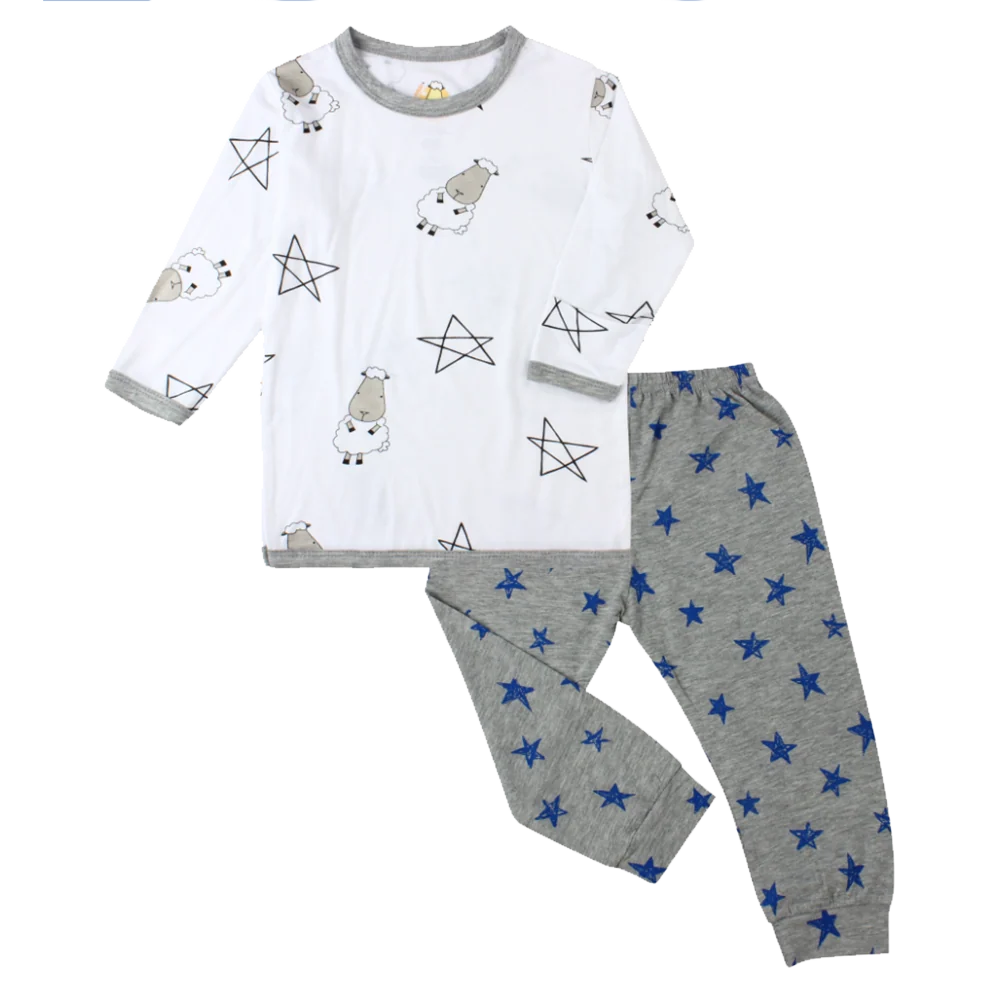 Bộ Đồ Ngủ Vải Sợi Tre Cho Bé Pyjamas Set Hoạ Tiết Cừu Trắng Ngôi Sao Xanh Đa Dạng Độ Tuổi | Baa Baa Sheepz