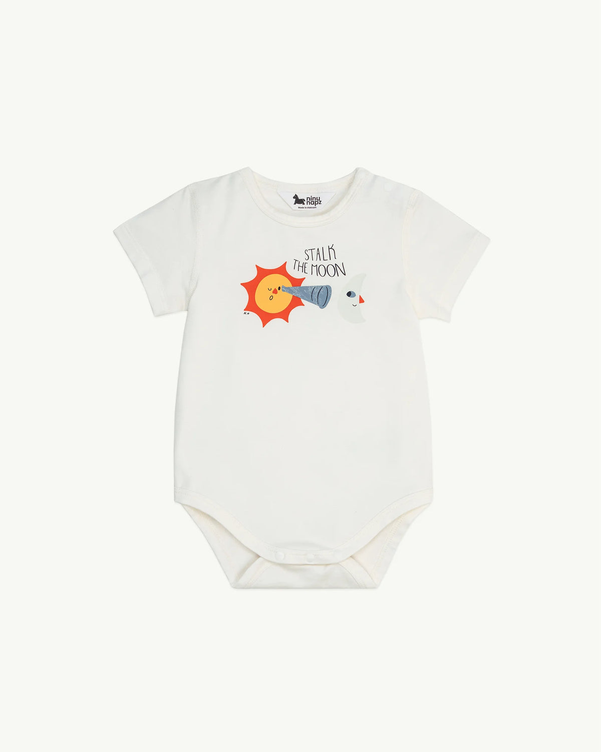 Áo Body Cộc Tay Stalk The Moon Cho Bé Màu Trắng | NINUNAPZ