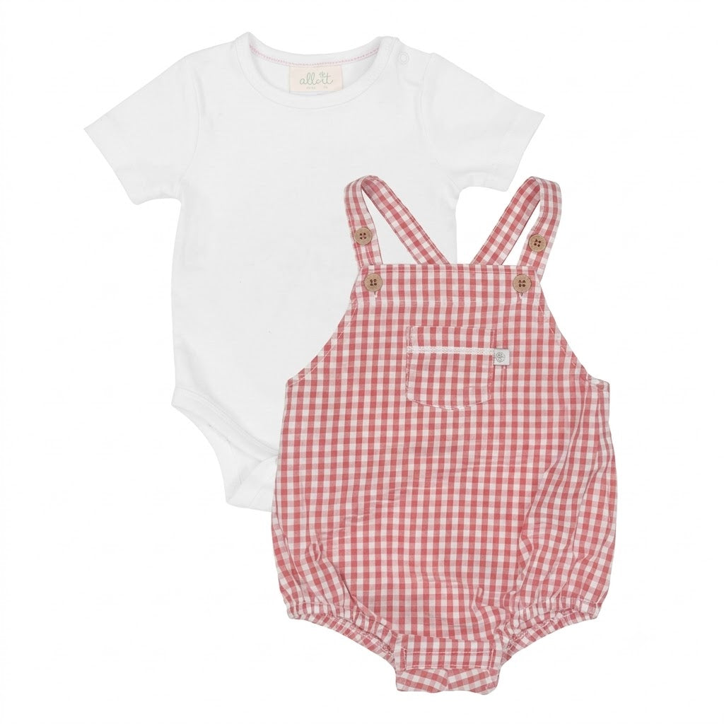 Set Yếm Caro Đỏ Kèm Áo Bodysuit Trắng Cho Bé Trai (3-18M) | Albetta