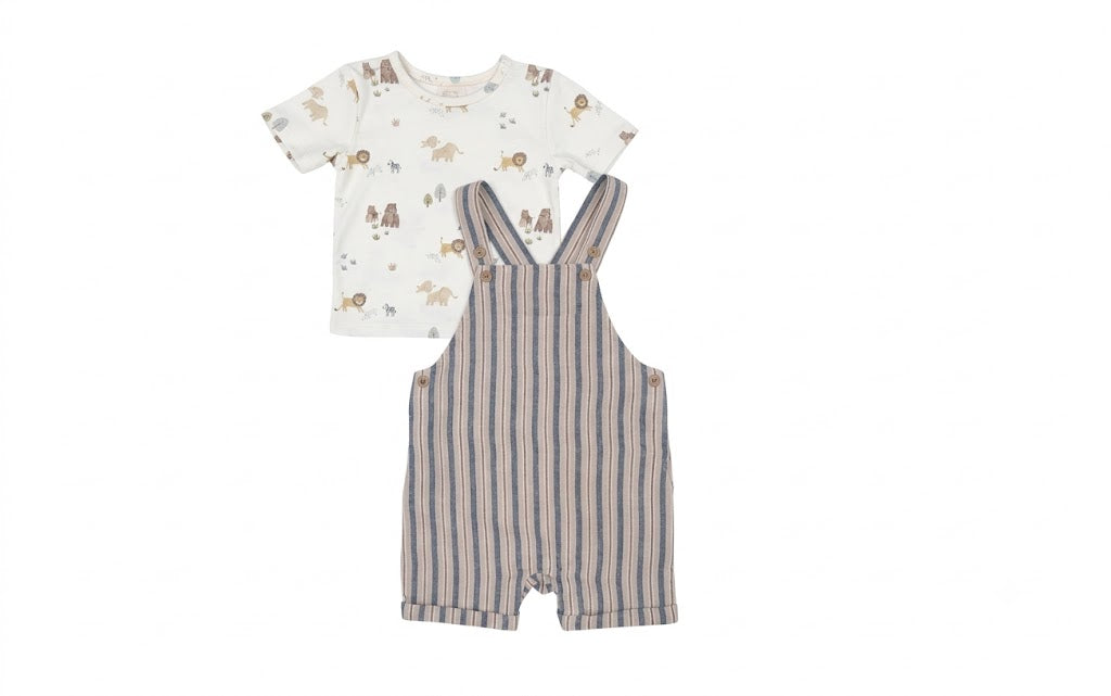 Set Yếm Kẻ Sọc Màu Be Kèm Áo Thun In Hình Safari (6M-3Y) Cho Bé Trai | Albetta
