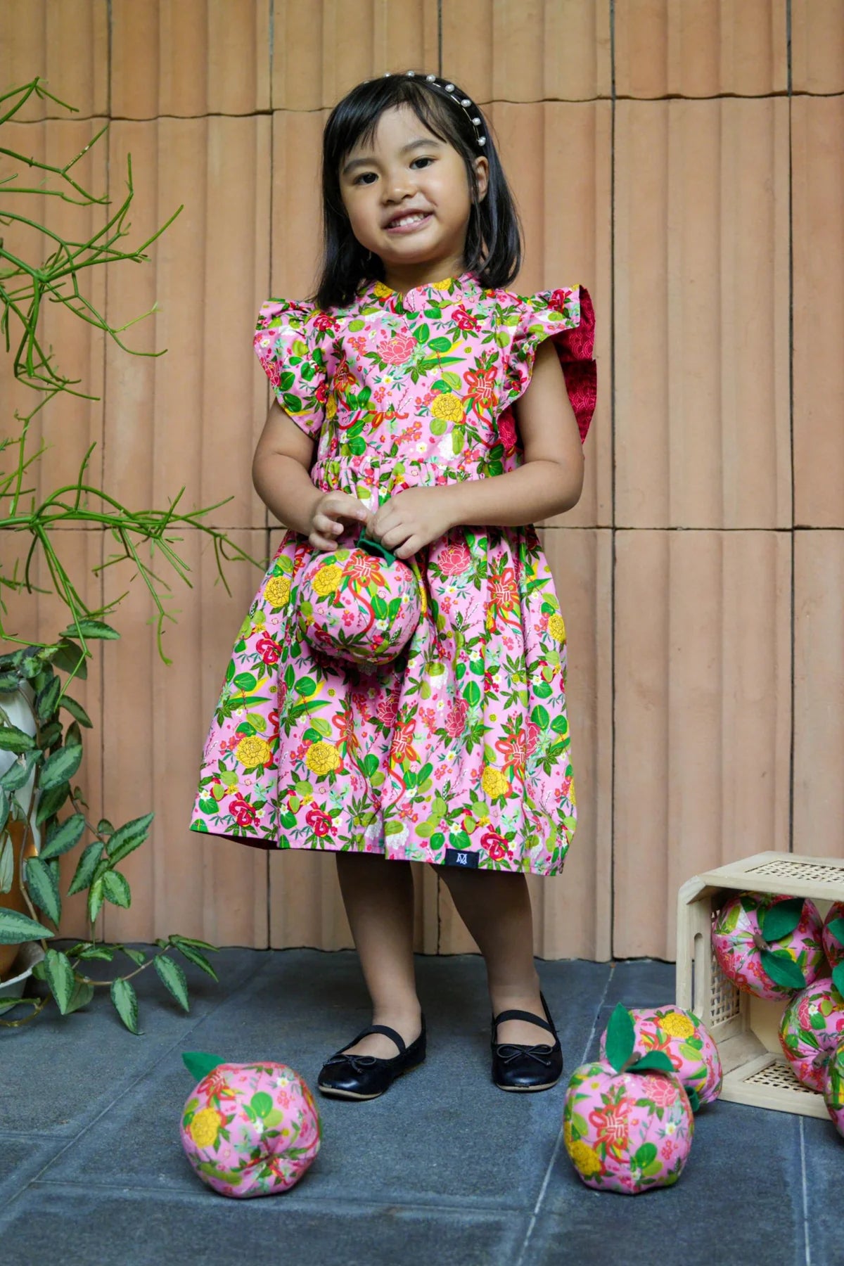 Flared Sleeve Dress, 2-sided Printed Fabric Maison Q