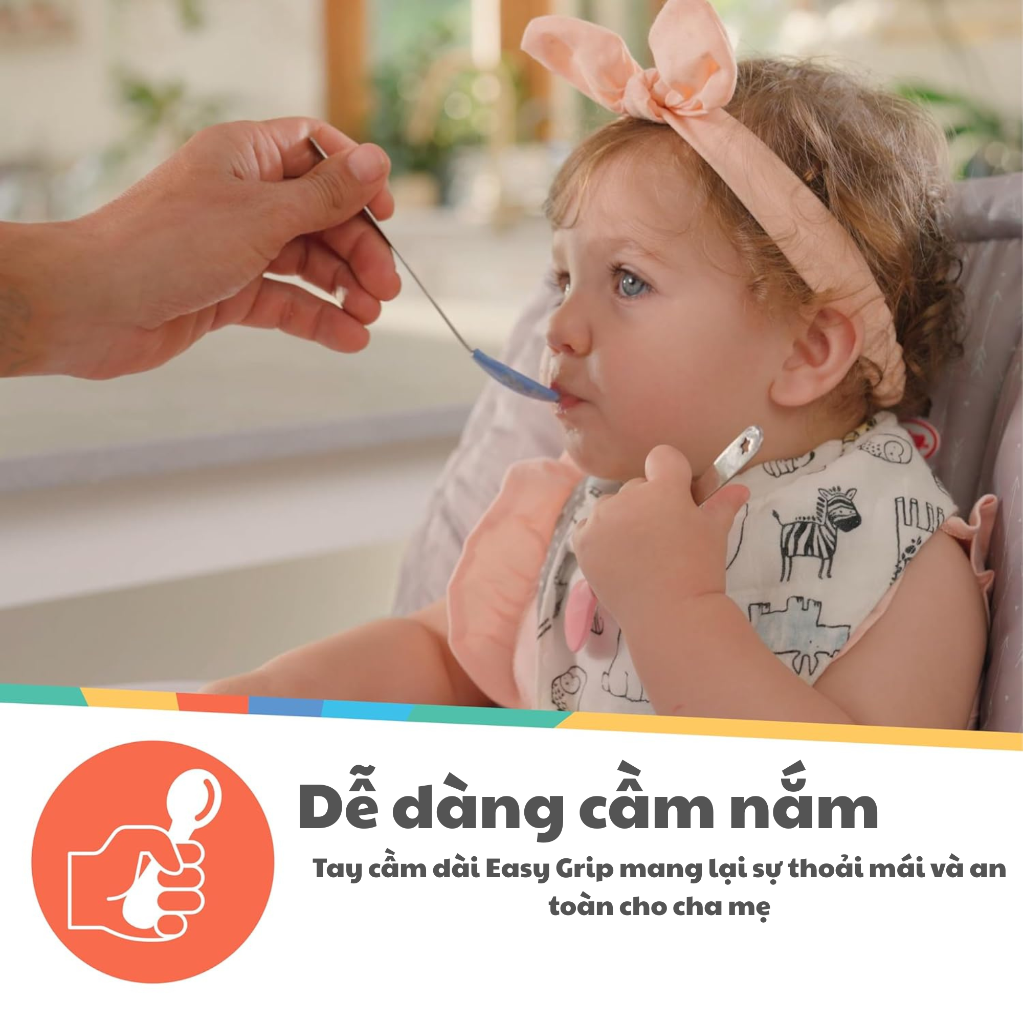 Nuby Bộ 4 chiếc thìa ăn dặm bằng thép không gỉ có đầu bọc silicone cho bé