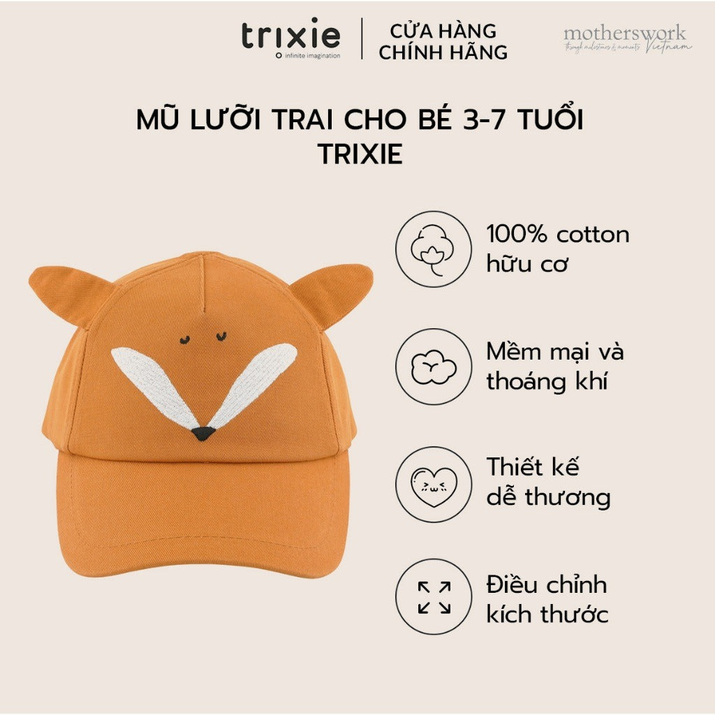 Mũ lưỡi trai cho bé cao cấp Trixie cotton tự nhiên