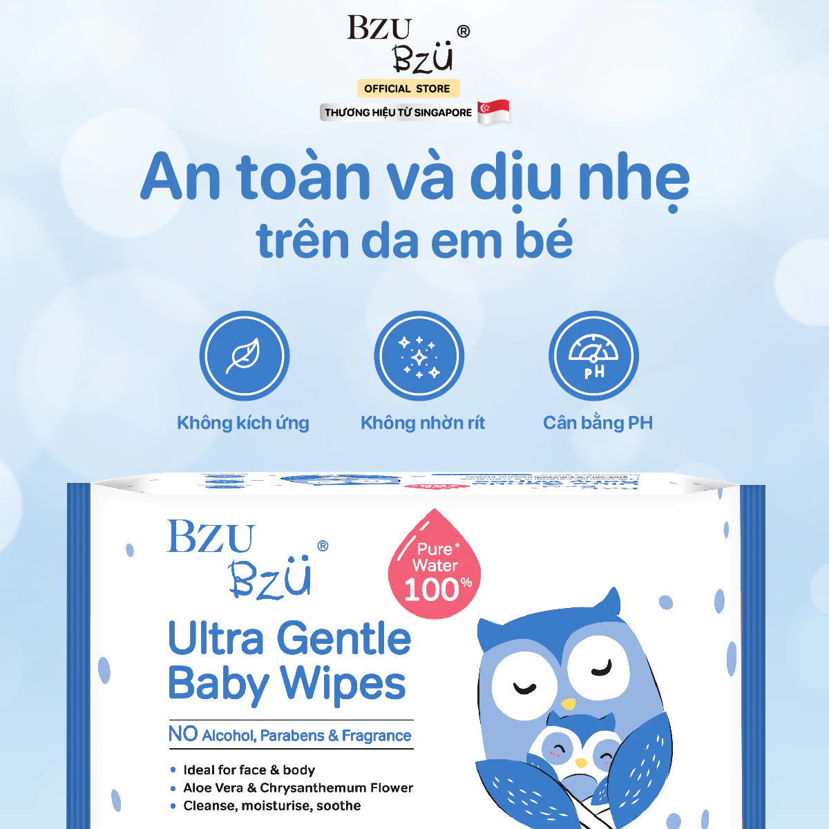 BZU BZU Anti-Bacterial Wipes for Babies (30 wipes) - Gentle & Safe Care
