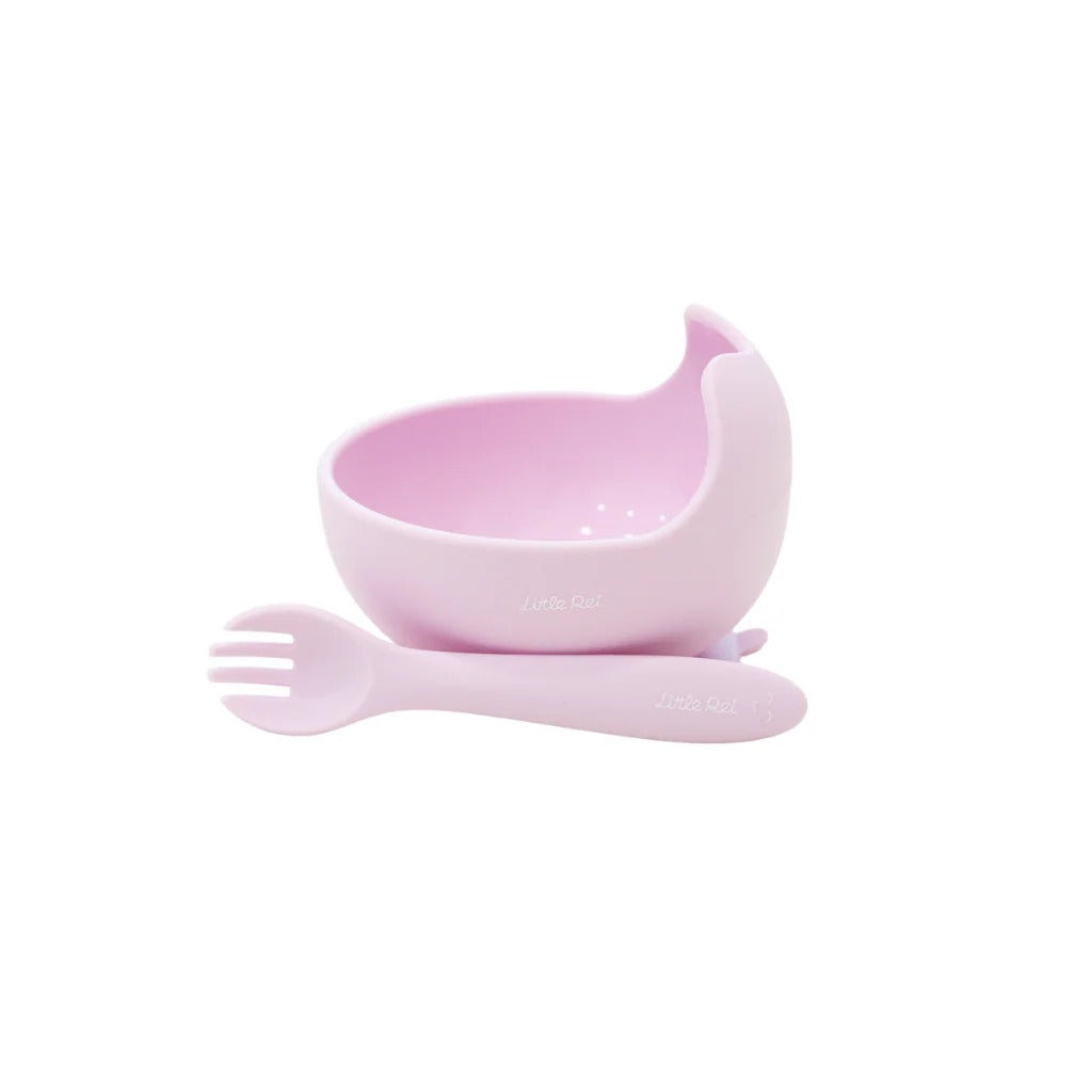 High-quality Little Rei baby food bowl and fork set, safe silicone material, with suction cup to hold in place