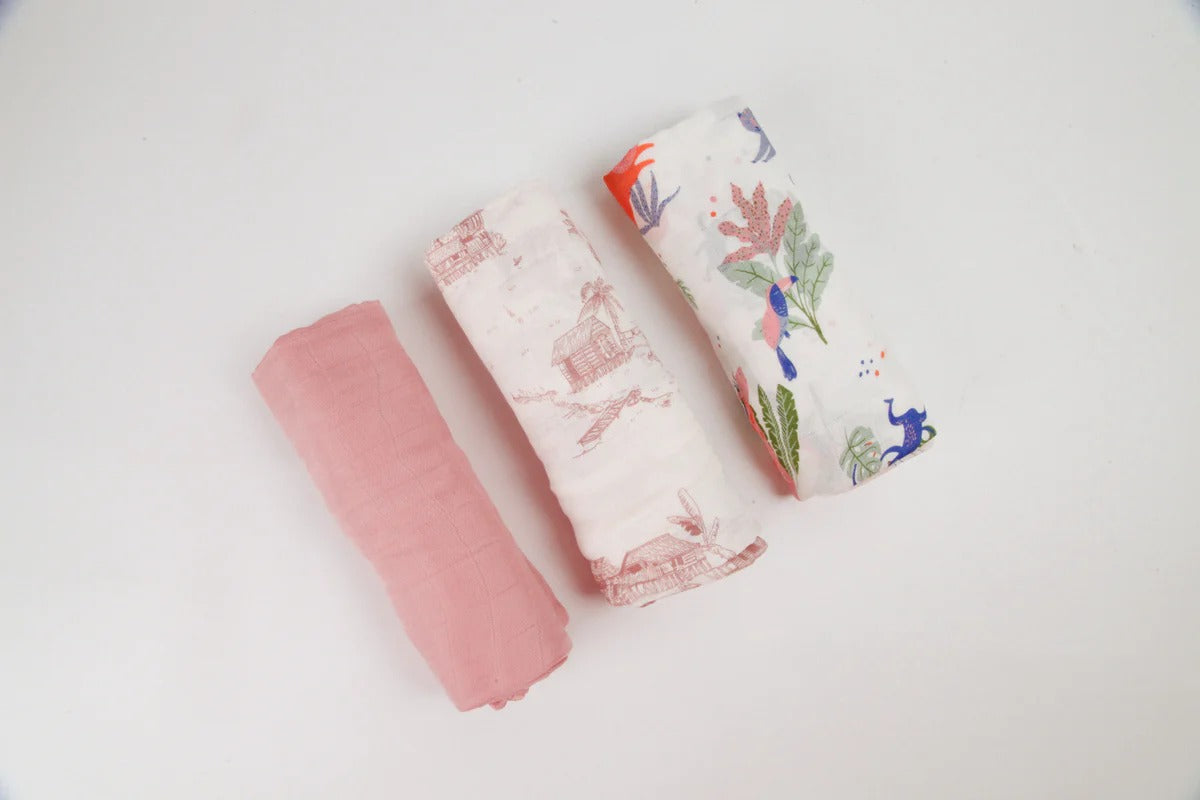 Bộ 3 khăn quấn muslin sợi tre cho bé 120cm Little Rei