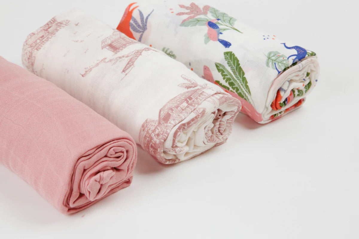 Bộ 3 khăn quấn muslin sợi tre cho bé 120cm Little Rei