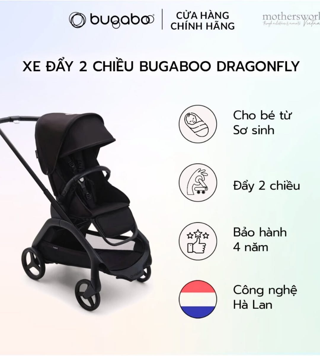 Khung Xe đẩy Bugaboo Dragonfly 2 chiều gấp gọn 1 tay tặng mái che