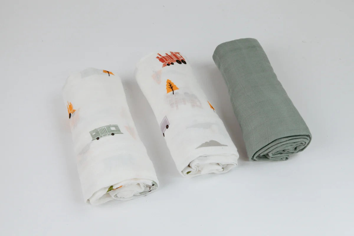 Bộ 3 khăn quấn muslin sợi tre cho bé 120cm Little Rei