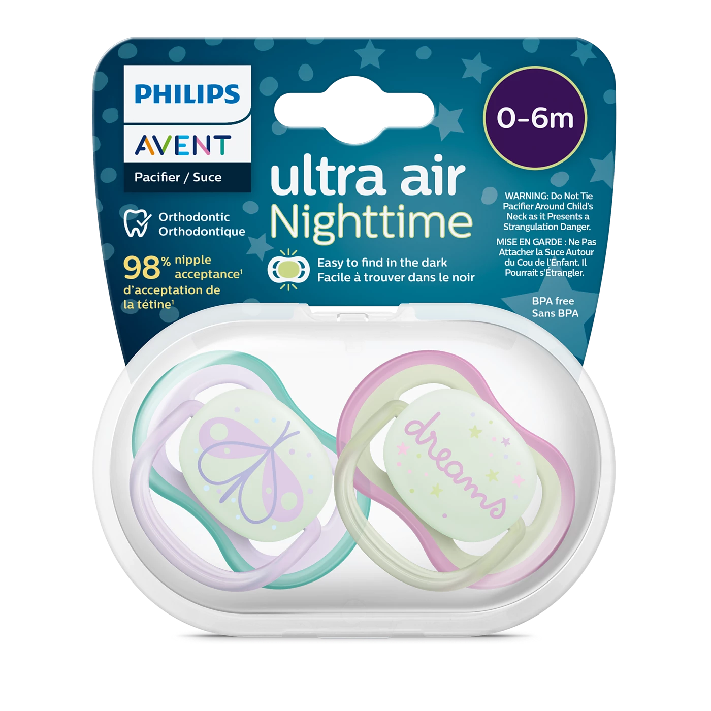 Ty ngậm thông khí dạ quang Philips Avent ultra air 0-6 tháng