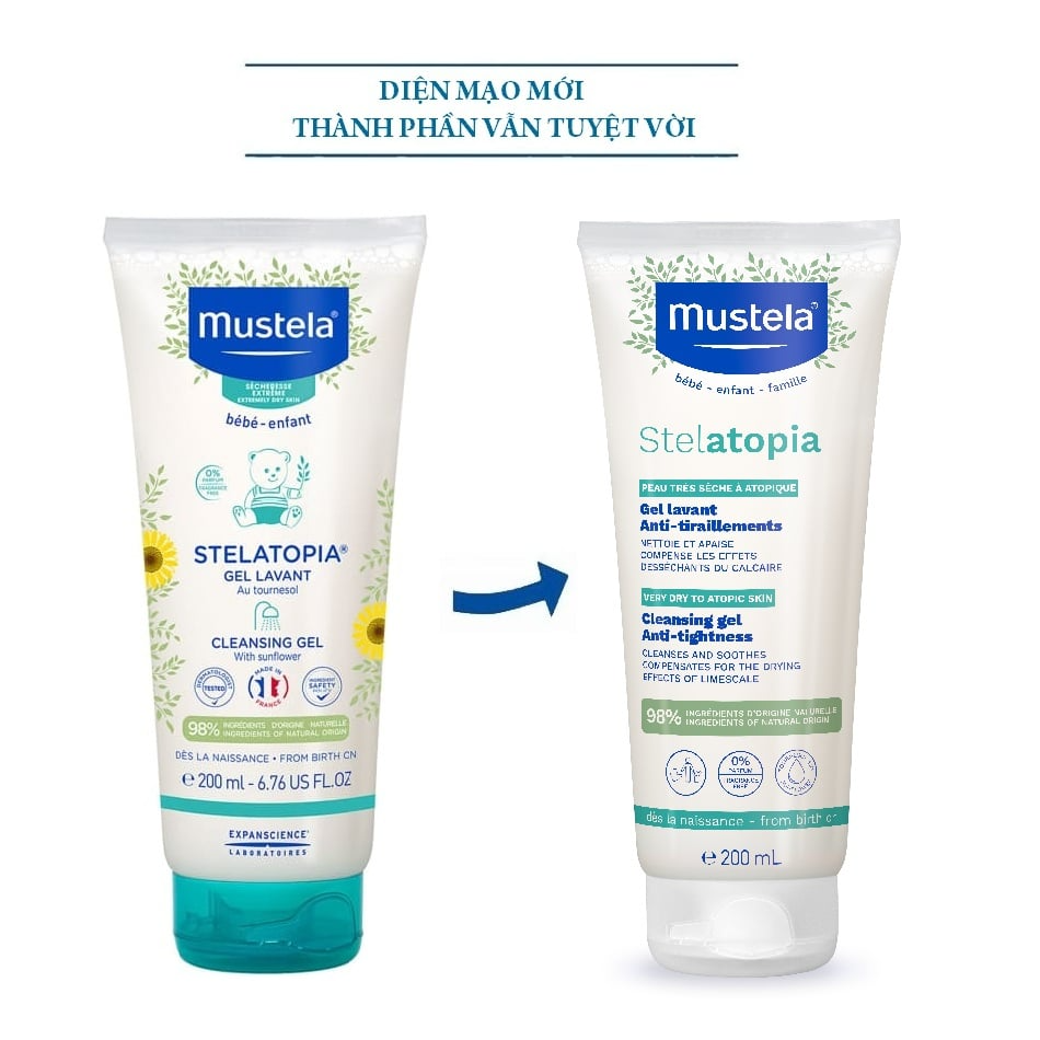 Gel Tắm Gội Da Chàm Thể Tạng Mustela Stelatopia Cleansing Gel 200ml