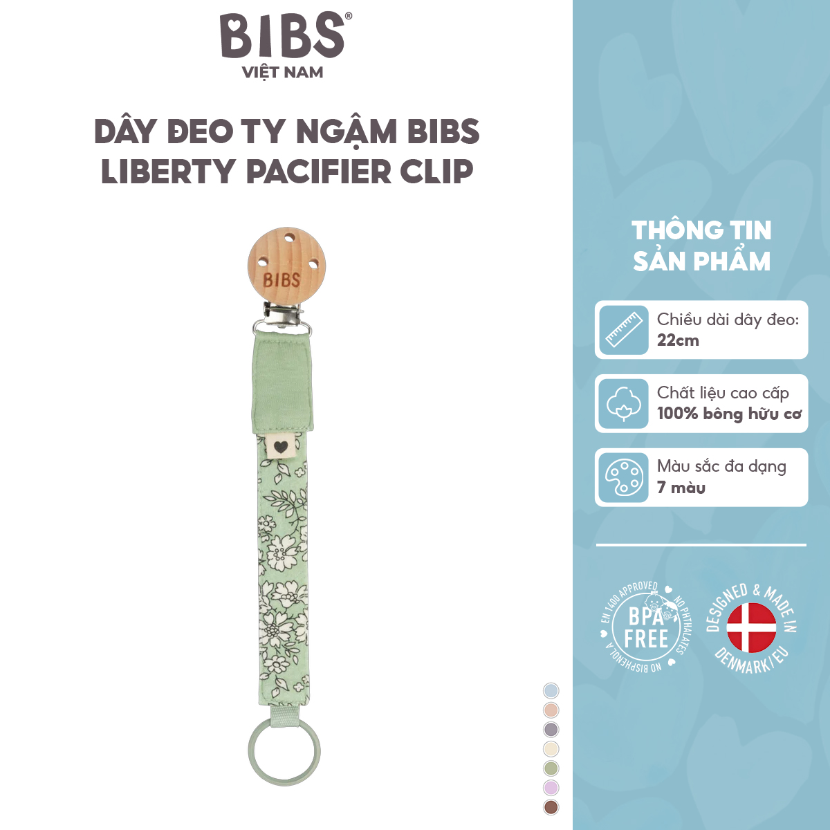 Dây đeo ty ngậm BIBS x Liberty Pacifier Clip Capel màu Sage