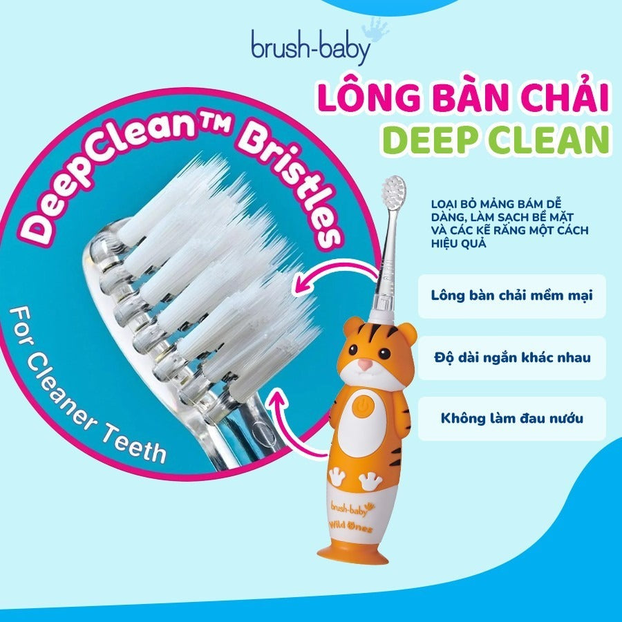 Brush-Baby Bàn Chải Điện Sóng Âm WildOnes Kèm Sạc 2 Chế Độ Làm Sạch Răng An Toàn Và Hiệu Quả Cho Bé (0–10 Tuổi)
