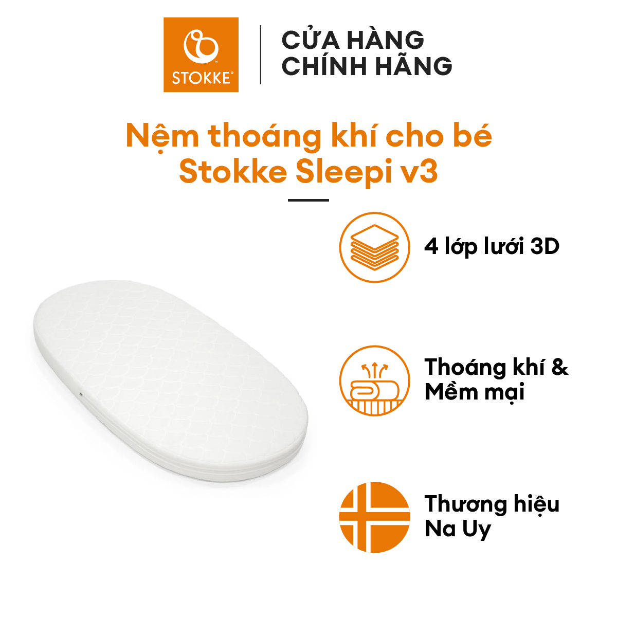 Stokke Sleepi Bed Mattress V3 premium crib mattress, with a mattress core made from soft and breathable Sorona fiber for your baby