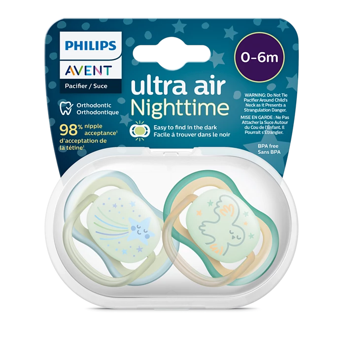 Ty ngậm thông khí dạ quang Philips Avent ultra air 0-6 tháng
