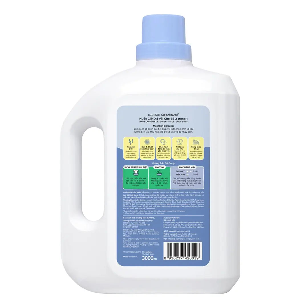 Nước Giặt Xả Vải Cho Bé 2 Trong 1 CleanHaven Original 1-3L | BZU BZU