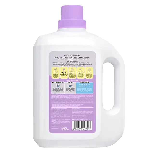 Nước Giặt Xả Vải Kháng Khuẩn 2 Trong 1 CleanHaven Antibacterial 3L | BZU BZU