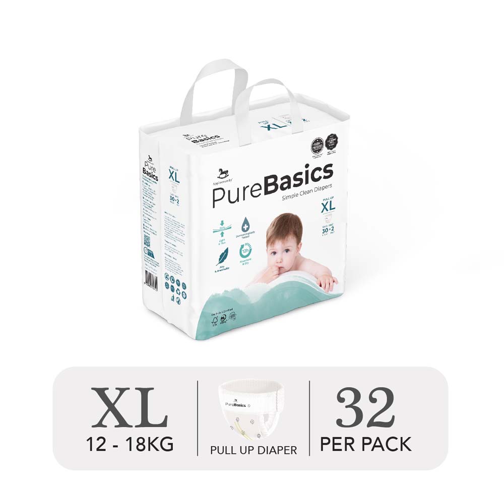 Applecrumby Purebasics Pull Ups Size XL Day & Night Diaper Pants - 32 Pieces