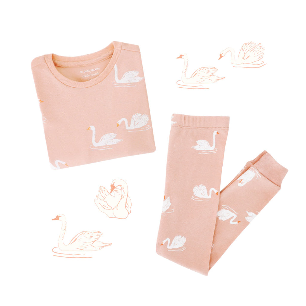 Motherswork X Le Petit Society Swan Print Long Sleeve Organic Pajamas Set