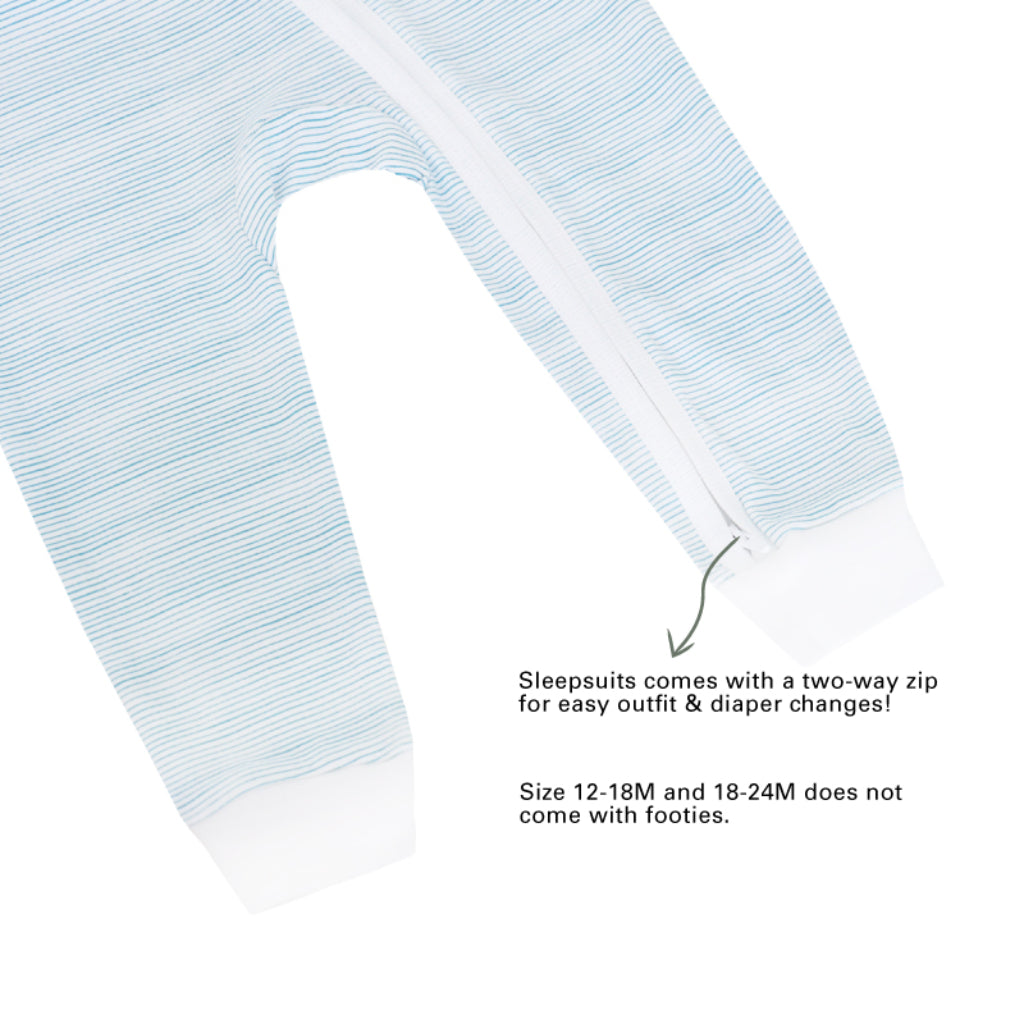 Motherswork X Le Petit Society Bộ Đồ Ngủ Có Dây Kéo Hữu Cơ Cho Bé Màu Xanh Sọc