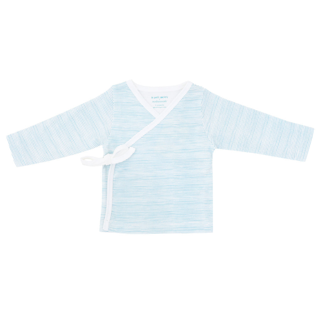 Motherswork X Le Petit Society Baby Blue Striped Organic Long Sleeve Kimono
