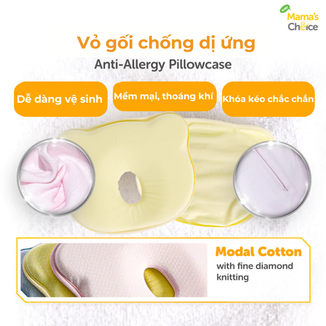 Gối chống bẹp đầu Mama's Choice chất liệu memory foam đàn hồi, gối định hình đầu cho bé sơ sinh 0-18 tháng
