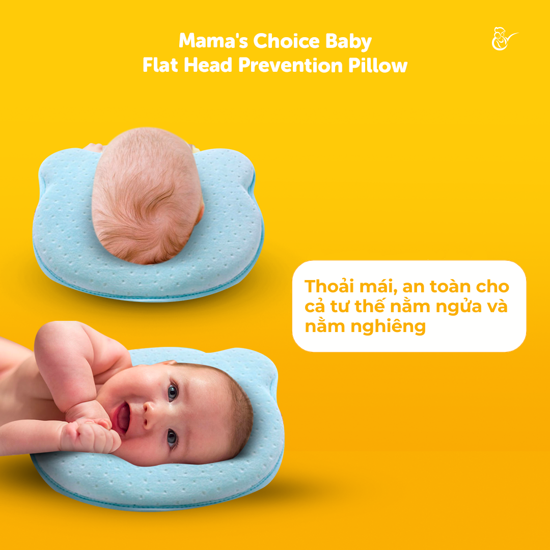 Gối chống bẹp đầu Mama's Choice chất liệu memory foam đàn hồi, gối định hình đầu cho bé sơ sinh 0-18 tháng